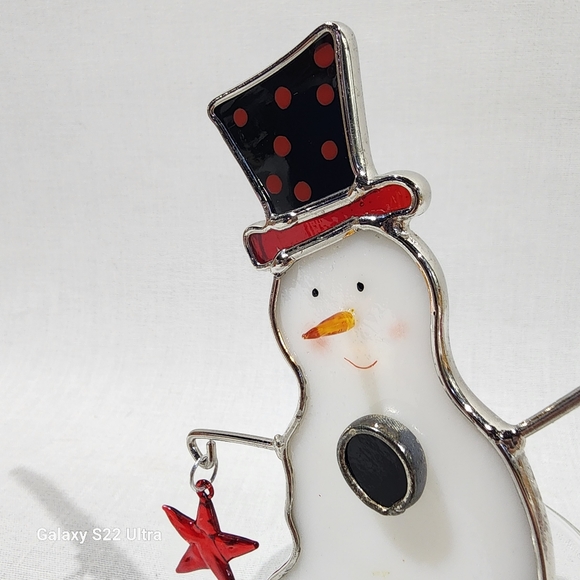 Stained glass snowman with star and candle holder. - Picture 7 of 9